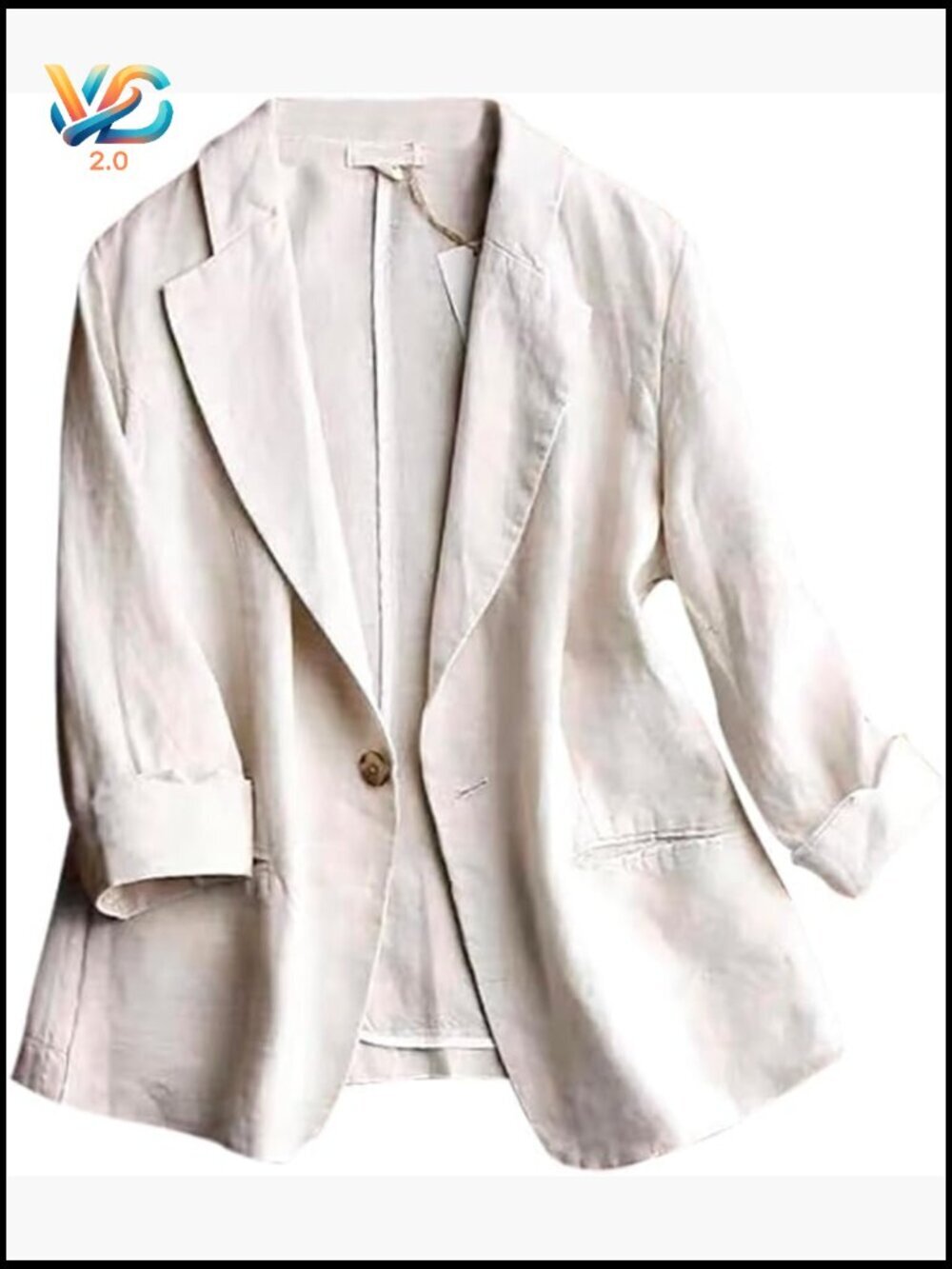 Lightweight Linen Blazer 3/4 Sleeve Button Front Casual Office Wear